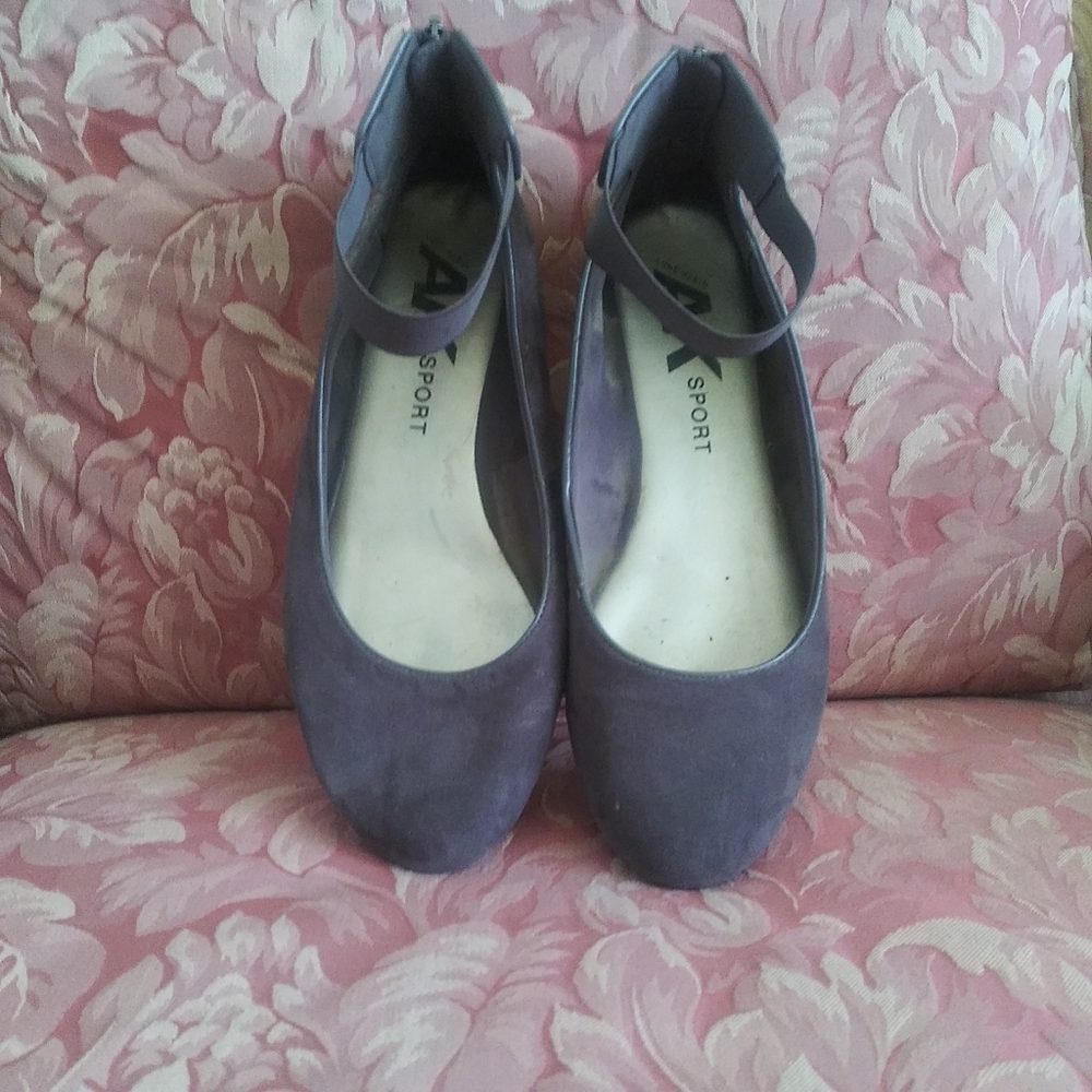 Anne Klein Grey Embroidered Flats w/ ankle straps